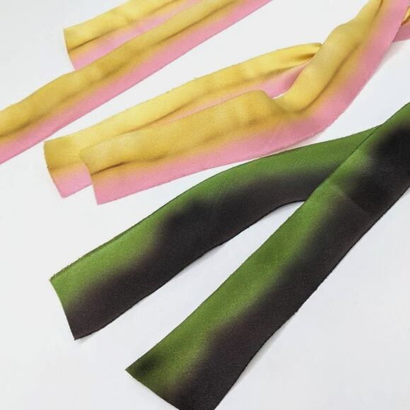 Hand Dyed Silk Ribbons Lot of 3 Artisan Made Ombre Pattern Yellow Pink Green NEW - Picture 4 of 7